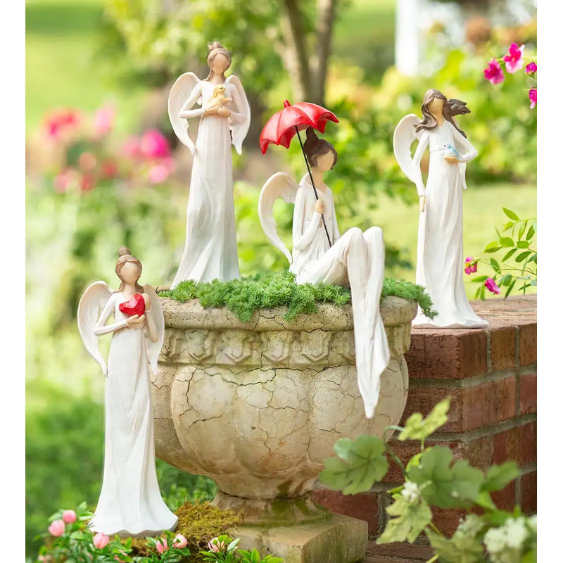 Wind & Weather Seated Angel with Red Umbrella Statue & Reviews